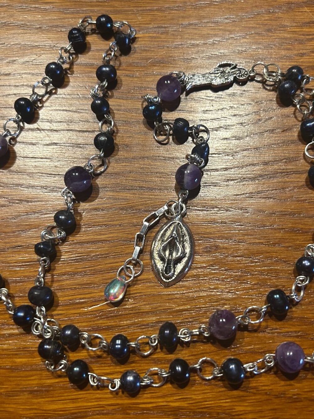 Handmade Feminist Rosary with Natural Black Pearls